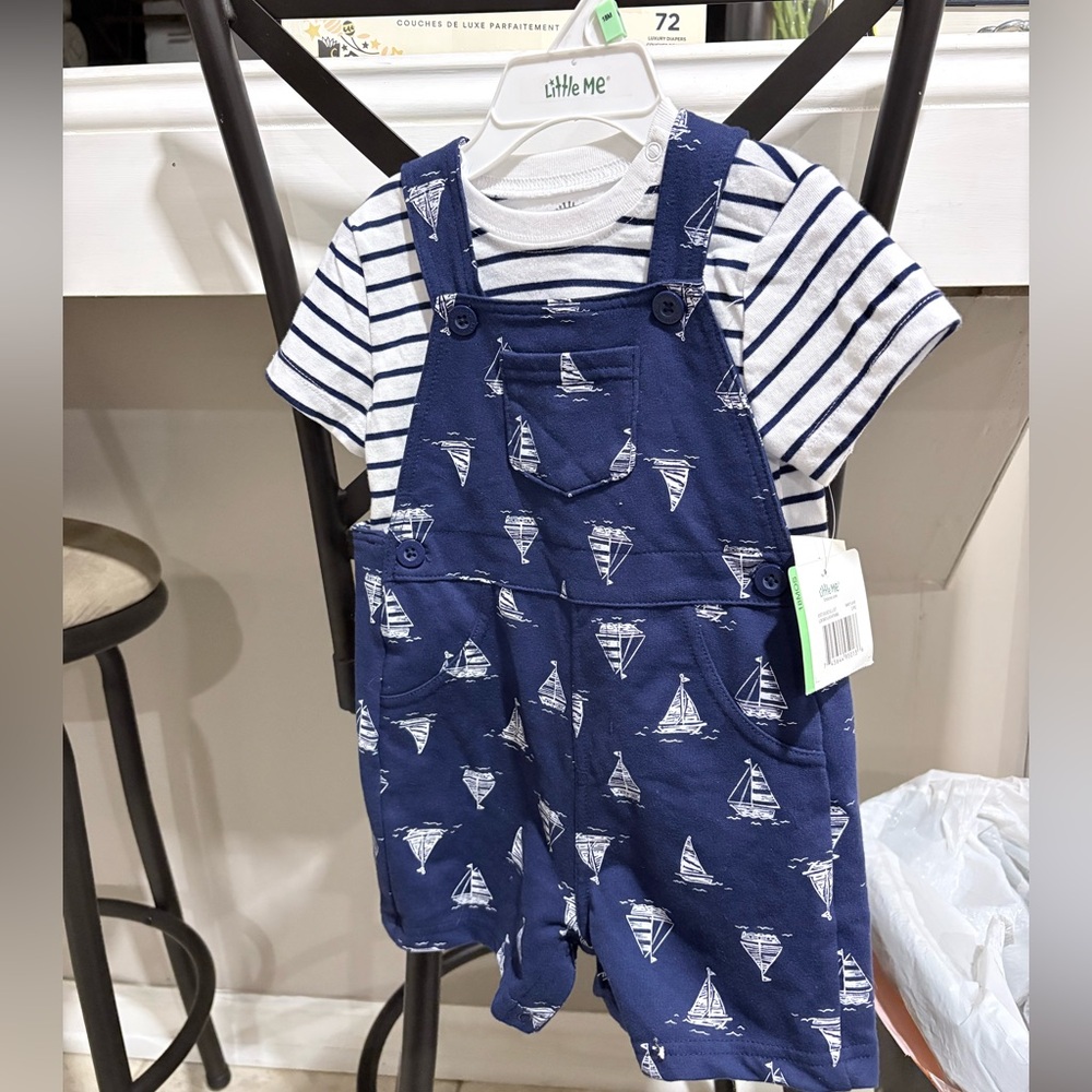 Little Me Blue Sailboat Pattern Overalls